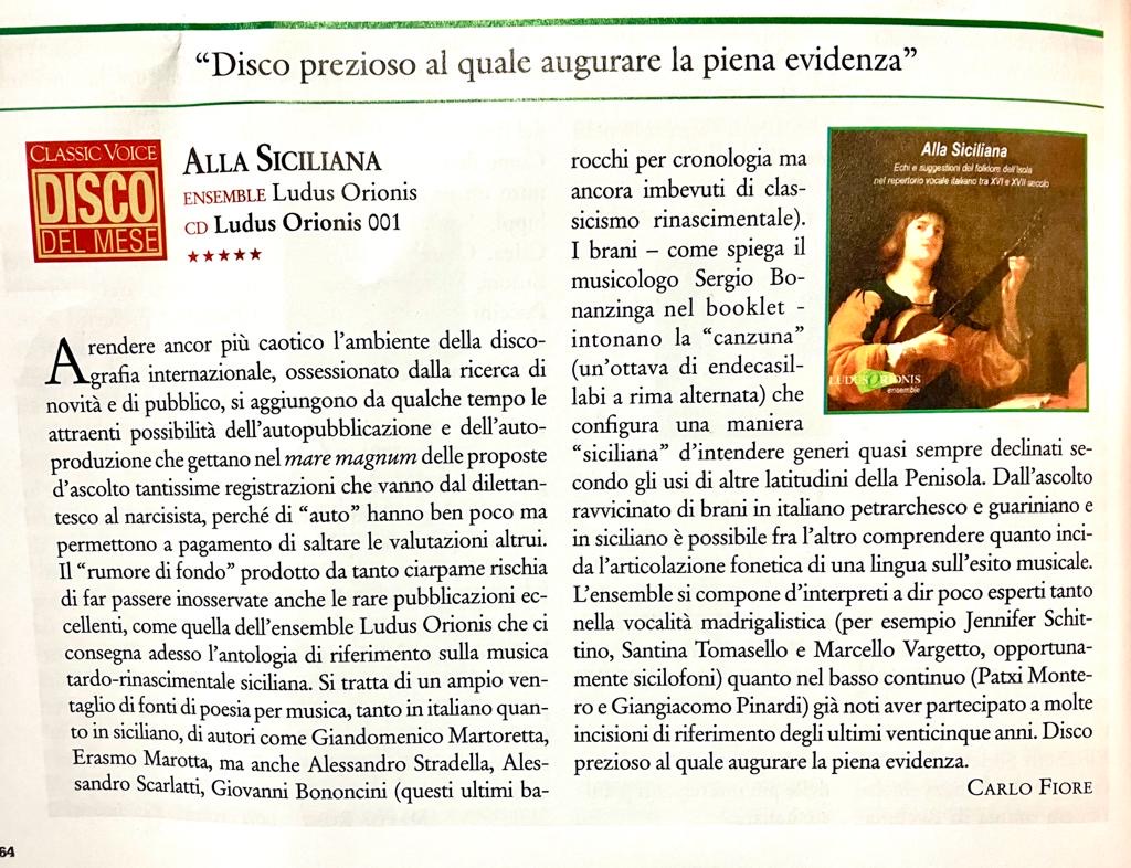 Alla Siciliana Disco del Mese Classic Voice